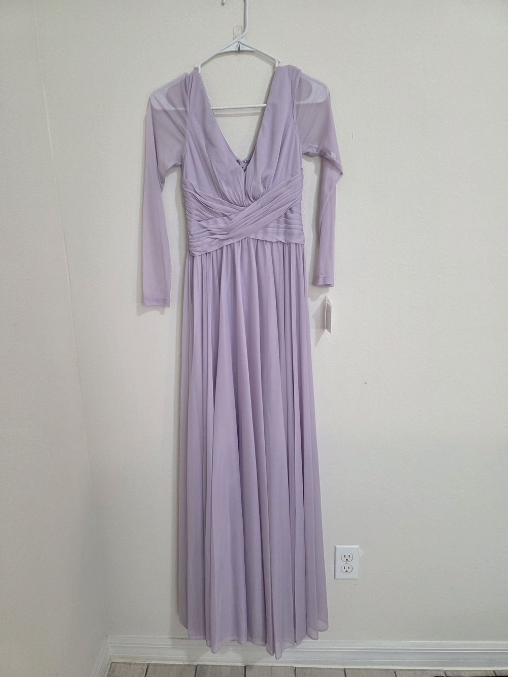 David's Bridal Lilac Long Sleeve V-Neck Gown